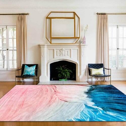 Fashion Modern Nordic Abstract Fresh Pink Blue Block Stitching Living Room Bedroom Bedside Carpet Floor Mat Customization