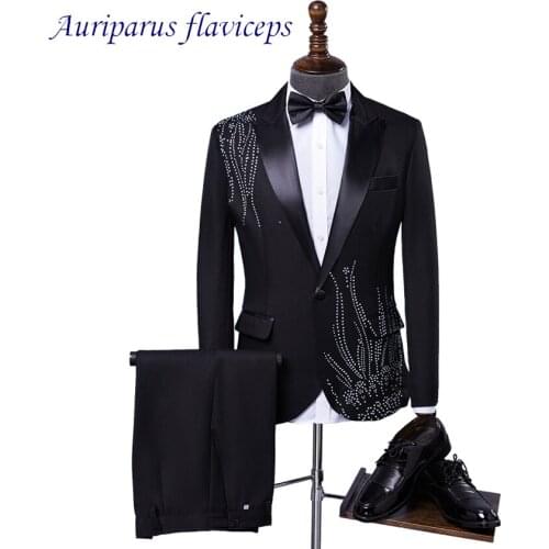 Auriparus flaviceps Diamond Wedding Suit Costume Mens Dress Host Costume Groom Tuxedos Performance Man Suits Stage Costumes