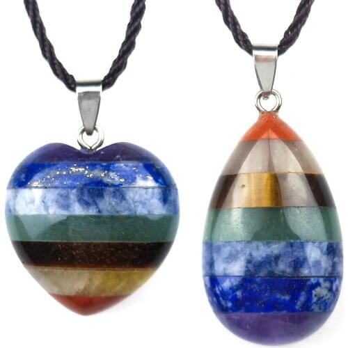 Natural Stone Crystal Chakela Seven Chakra Peach Love Heart Drop Pendant Energy Rope Chain Necklace for New Charms Women Jewelry