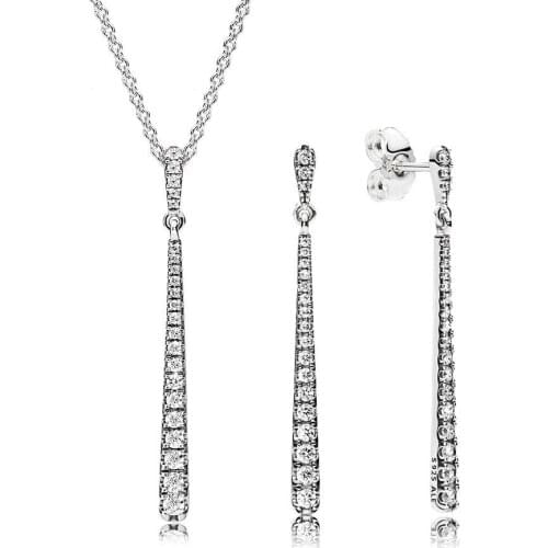 NEW 100% 925 Sterling Silver Elegant Sparkling Crystal Zircon SHOOTING STARS HANGING EARRINGS Necklace Set Original Jewelry
