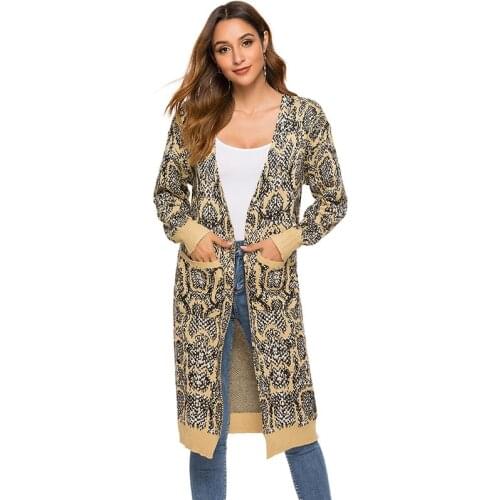 New Snakeskin Pattern Knitted Sweater Coat Cardigan Spring Autumn Women Outerwear Trendy Fashion Female Knitwear Overcoat