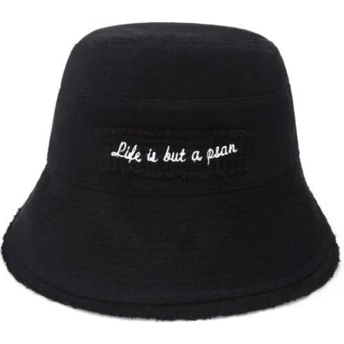 Cotton Letter Embroidery Bucket Hat Fisherman Hat Outdoor Travel Hat Sun Cap Hats for Men and Women 15