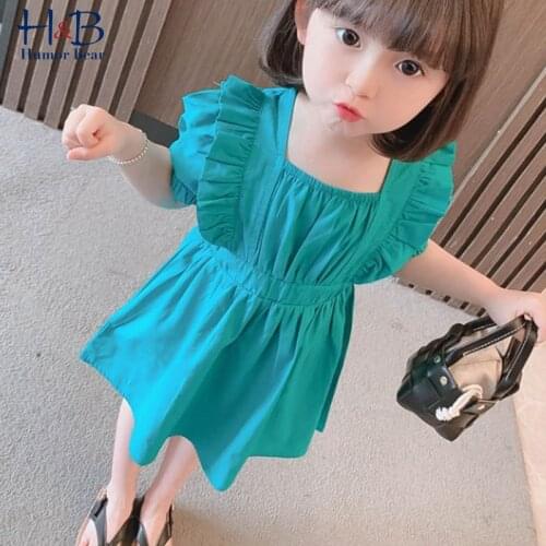 Humor Bear Girls Dresses Summer New Puff-Sleeve Ruffle Printed Sweet Princess Dress Toddler Kids Clothes