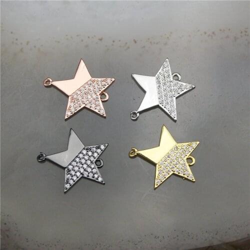 14mm 10pcs/lot Cubic zirconia micro pave star charm,plating cz inlay connector,diy bracelet/necklace/earring accessories