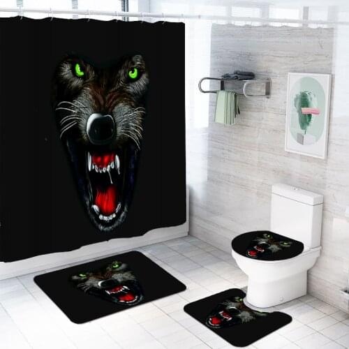 Durable and Waterproof Home Shower Curtains Leopard Black Animals Rug Mats with Non-Slip for Bathroom 4 Piece Bathroom Sets