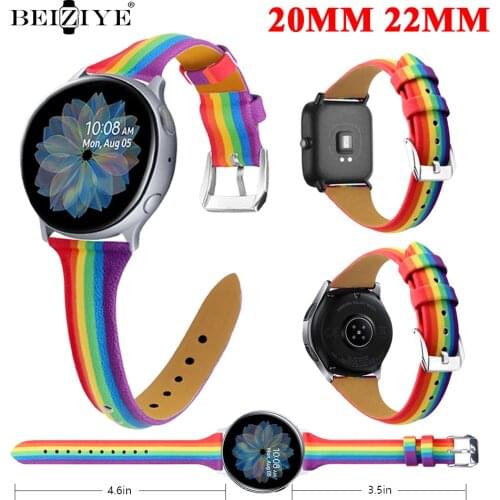 20 22MM Rainbow Leather Strap For Galaxy Watch 3 Band Active 2 44mm 40mm Bracelet Band Galaxy watch 46mm 42mm S3 Strap gt2e gt2