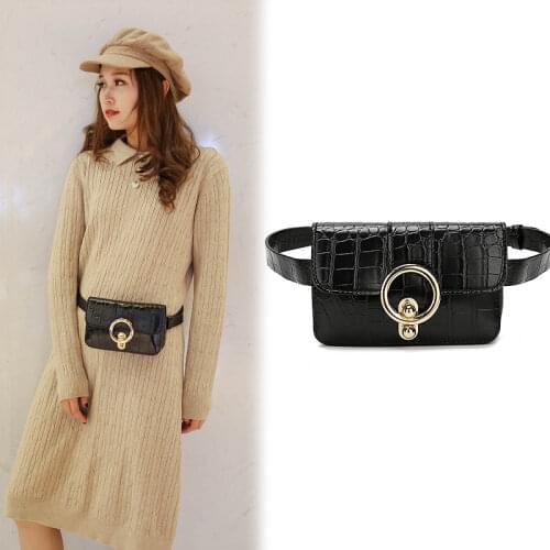 Mihaivin Women Luxury Waist Bag Black Leather Fanny Pack Female Crocodile Shoulder Chest Bags Fashion Waist Pack Travel Belt Bag
