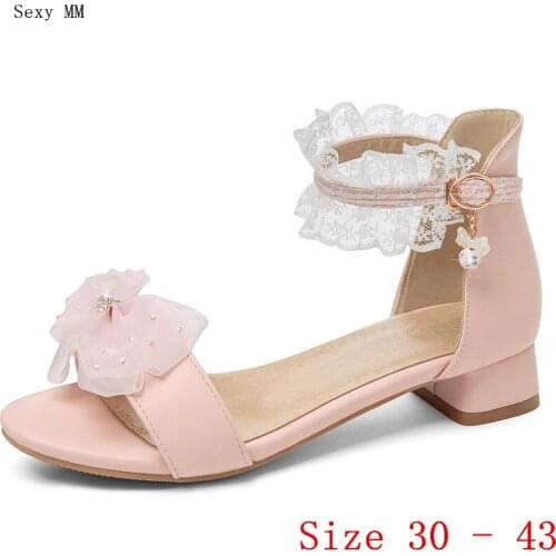 Gladiator Sandals Peep Toe Women Low Heels Summer Pumps D'Orsay Shoes Woman Low Heel Sandals Small Plus Size 30 31 32 - 41 4