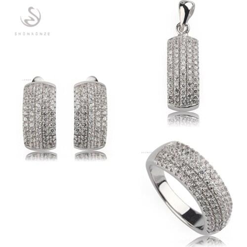 SHUNXUNZE Charm luxury wedding jewelry sets for women (ring/earring/pendant) White Cubic Zirconia Rhodium Plated R3167set size 6