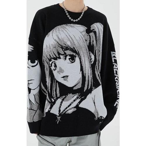 Mens Oversized Sweater Pullover Streetwear Japanese Cartoon Girl Hip Hop Casual Woman Sweater Knitted Loose Streetwear
