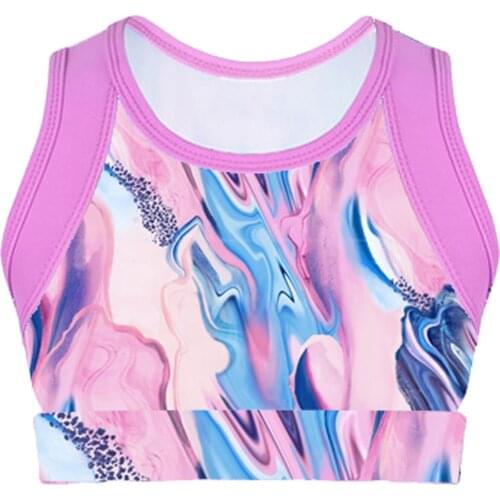 Kids Girls Ballet Dance Tank Tops Stretchy Sleeveless Tie-Dye Sport Crop Tank Top for Ballet Dance Stage Yoga Gymnastics Workout