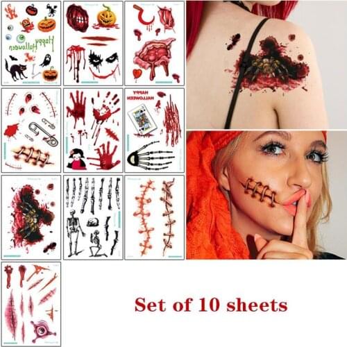 Halloween Scar Tattoo Stickers Cosplay Temporary Tattoo Waterproof Wound Tattoo Stickers For Face Arms Legs Tatuajes Festival