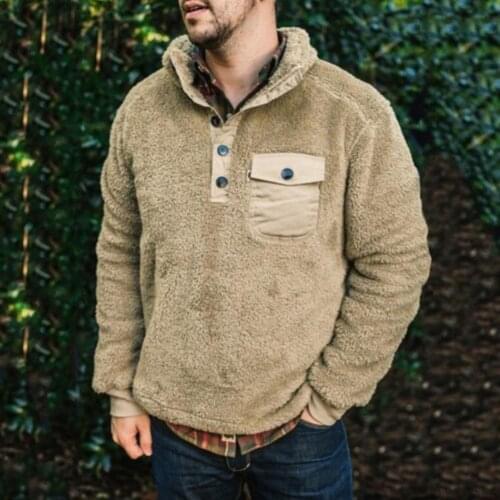 Men Hoodies Turn-down Collar Fluffy Pullover Long Sleeve Thicken Plush Sweatshirt Stylish Outerwear Streetwear Autumn Winter