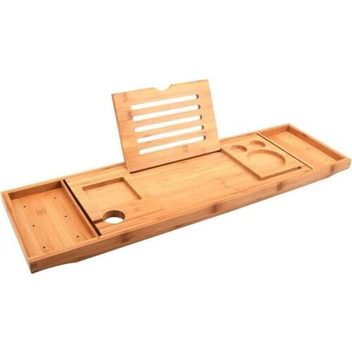 Extendable Bathtub Tray Shower Wine Glass Book Holder Nonslip Bamboo Bath Shelf Caddy Bathtub Storage Rack Bathroom Accessories