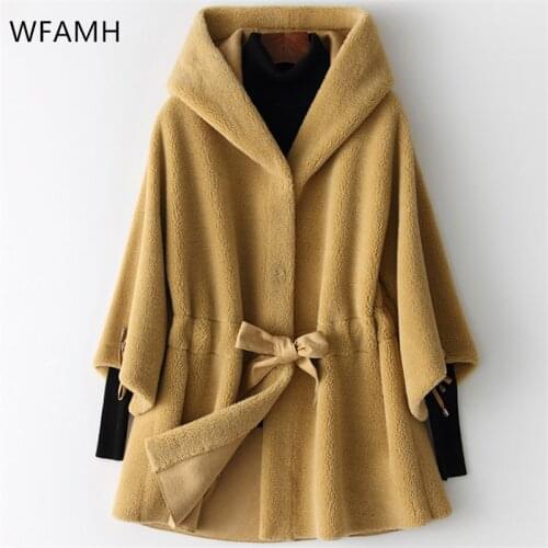 High quality spring new 2020 wool fur coat women fashion mid-length hooded sheep shearling coat cothes plus size female parka
