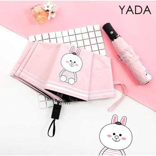 YADA INS Cartoon Rabbit Pattern Umbrella 3-Folding Anti-UV Rainproof Umbrella For Women Parasol Sun Protection Umbrella YD200337