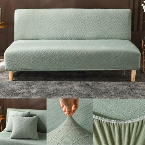 Stretch Solid Jacquard Armless Sofa Bed Cover Elastic Folding Modern Slipcover Thicked No Armrest Sofa Bedspread For Living Room