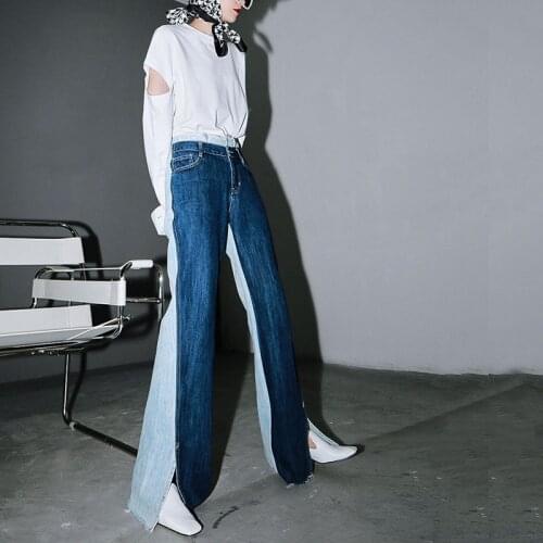 Jeans woman autumn French fashion Cotton Full Length Medium Low waist Panelled Softener Flare Pants Streetwear