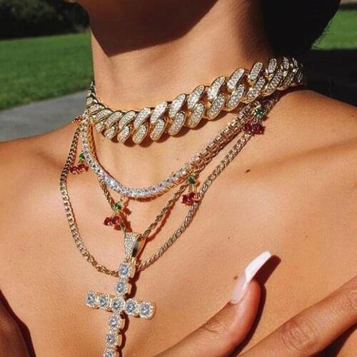 Gold Color Hiphop Iced Out Sparking Bling 5A CZ Cubic Zirconia 18mm Width Cuban Link Chain Heavy Chunky Choker Necklace Jewelry