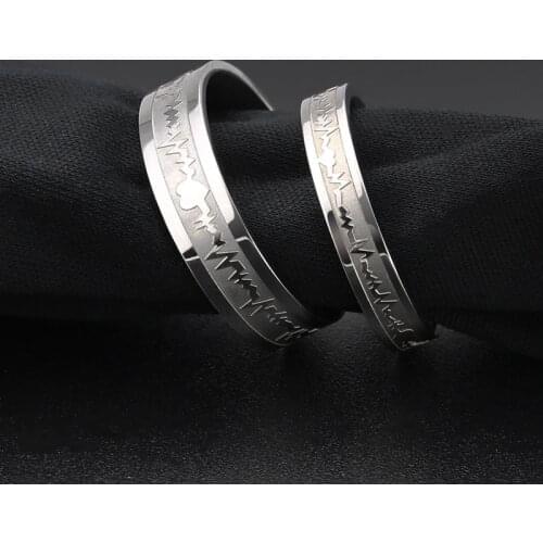 1Pcs Classic Titanium Steel Ring Electrocardiogram Wave heartbeat Ring Wedding Couples Rings Bijouterie for Man or Woman Gift