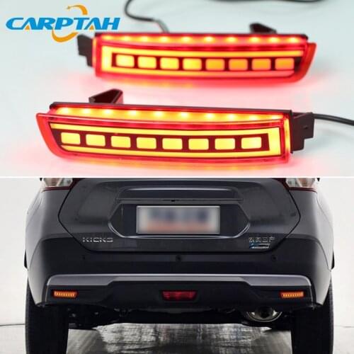 2PCS For Nissan Kicks 2017 2018 2019 2020 LED Rear Fog Lamp Car LED Bumper Light Brake Light Reflector 2-in-1 Functions