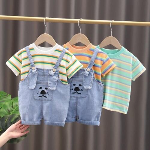 0-5 Years Summer Kids Toddler Boy/Girls Clothing Striped T-Shirt+Rompers Pants 2pc/Sets Infant Baby Casual Sport Children Outfit