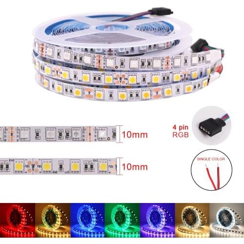 5m High Bright RGB LED Strip Light 12V 5050 60LEDs/m Flexible LED Tape Neutral White Epistar Chip Non waterproof LED Ribbon