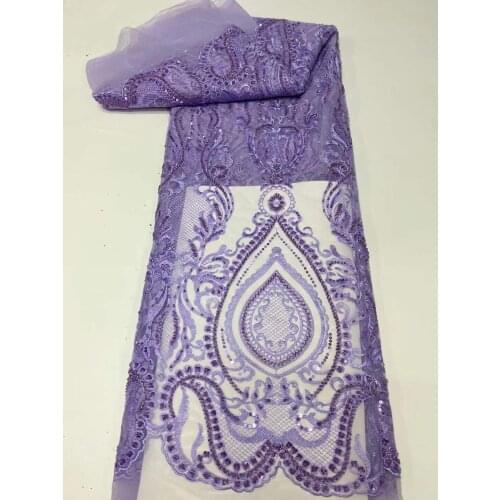 5 yards African lace fabric with beads SYJ-218882 embroidery French mesh tulle Nigeria lace/evening dress
