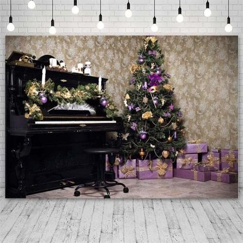 Avezano Christmas Backdrops Tree Winter Purple Gift Candle Piano Bell Decor Banner Photography Background Photo Studio Photozone