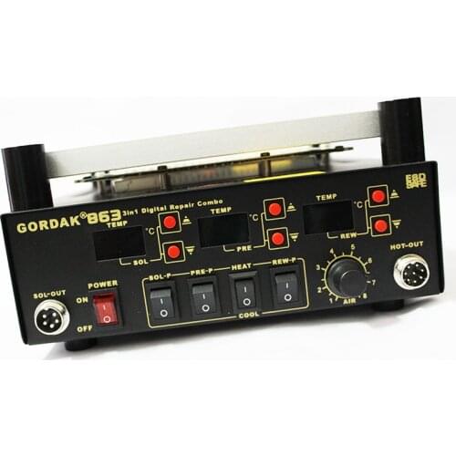 Free Ship Gordak 863 Digita Hot Air Heat Gun BGA Rework Solder Station+Electric Soldering iron+IR Infrared Preheating Station