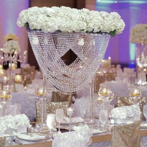 Shiny Oval shape crystal acrylic beaded wedding centerpieces flower stand table decor for wedding event party decoration