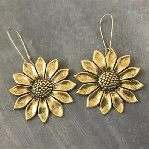 Bohemia Sunflower Flower Earrings Gold Wedding Drop Earrings for Women Female Party Fashion Jewelry Accessories Gifts for her