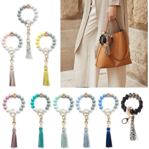 Eye Charm Bracelet Keychain Wristlet Leather Tassel Silicone Bead Keyring Bangle
