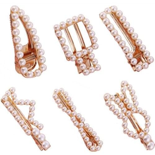Coroa De Noiva The New Selling Pearl Pin Geometry Small Sweet Wind Web Celebrity Duckbill Clip Hot Style Accessories Wholesale