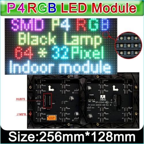 2019 new RGB P4 LED displays module 1/16Scan, SMD 3 in 1 RGB P4 Indoor full color led panel, 256mm*128mm 64*32dots