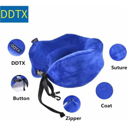 DDTX Travel Pillow 100% Pure Memory Foam Neck Pillow Comfortable Breathable Cover Machine Washable Airplane Travel Navy