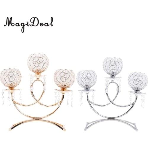 Crystal Metal Votive Tea Light Candle Holder 3-arms Candle Stand 36cm Tall Wedding Event Candelabra Candle Stick Decor Crafts