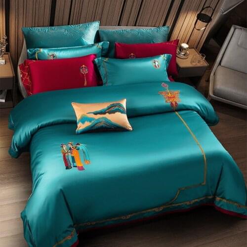 Luxurious Chinese Style Pima Bedding Set Beauty of The Country Embroider Duvet Cover Sheet Pillowcase King Queen 4/6/8/9 PCS