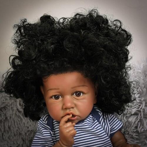 22Inch Reborn Baby Doll Bonecas Black Skin Crooked Mouth Girl Dolls 56CM Newborn Realistic Cute Toddler Full Silicone Doll Gifts