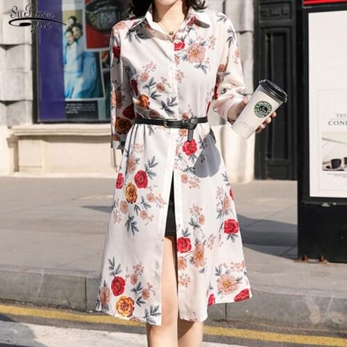 Summer Sun Protection Women Long Blouses Super Thin Floral Chiffon Cardigan Half Sleeve Loose Flower Print Blouse Shirts 9123