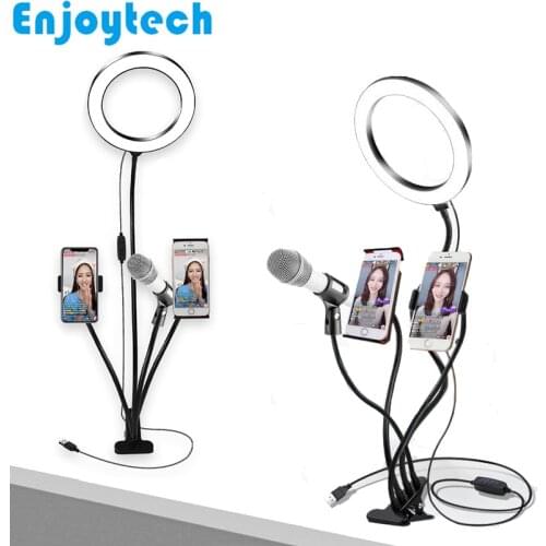 Multi-function Flexible Live Video Bloggers Stands Tripod with 20CM LED Ring Flash Light Lamp Holders for Microphones Phones
