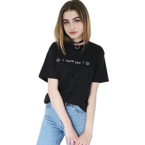 Fashion Casual Tops I Hate You Smiley Face T-shirt Tumblr Clothing Funny Tee Shirt Femme Harajuku Punk T Shirt Women Clothes