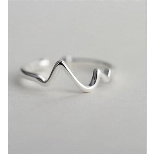 KSRA Fashion Simple Open V-ring Anti-allergy Korean Silver Plated Not Allergic Wave Type Temperament Rings S925