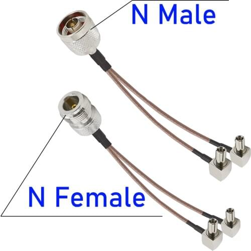 N Male/Female to 2xTS9 Antenna Connector N Plug Jack to 2xTS9 Splitter Combiner RF Coaxial Pigtail Cable for 3G 4G Router Mode