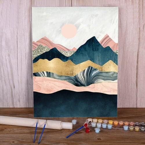 Landscape Mountain Coloring By Numbers Painting Package Acrylic Paints 40*50 Paiting By Numbers Handmade Kids Wholesale Art
