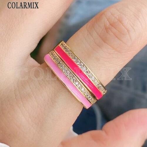 8 Piece Enamel Colorful rings Mix color Enamel rings women Gold color party ring Zircon rings Fashion jewelry rings 51721