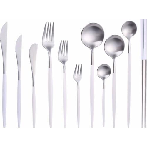 Cutlery Set Stainless Steel Fork Knive Spoon Set White Silver Western Dinnerware Set Tea Dessert Kitchen Utensils Dropshipping