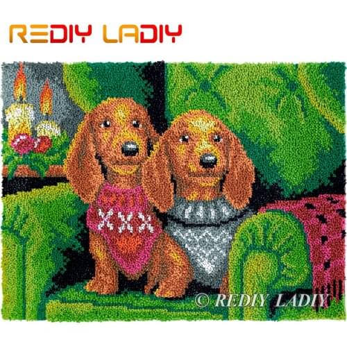 Latch Hook Kits DIY Carpet Rug Two Puppies Plush Tapestry Kits Crochet Floor Mat Chunky Yarn Cushion Hobby & Crafts 81*61cm