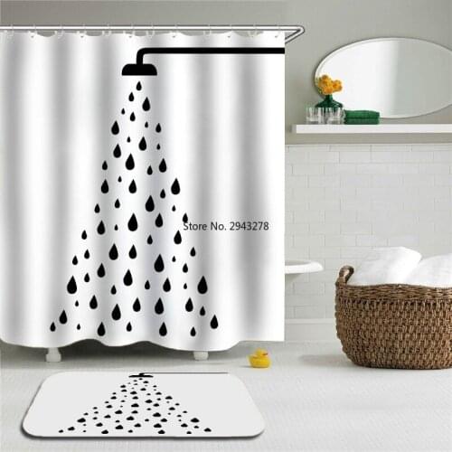 Nozzle Shower Raindrop Bath Curtains Set Waterproof Shower Curtains Polyester With Bathroom Non-slip Floor Mat Bath Curtain Set