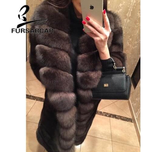 FURSARCAR 2020 New Long Real Natural Fox Fur Coat With Turn-down Fur Collar 100 CM Female Fox Fur Jacket Winter Women Fur Coats